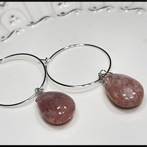 HANDCRAFTED dainty silver-tone hoops & sparkly sunstone earrings